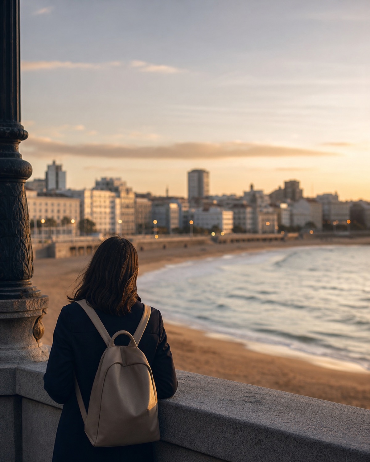 Looking out over the Orzán beach promenade of A Coruña after work