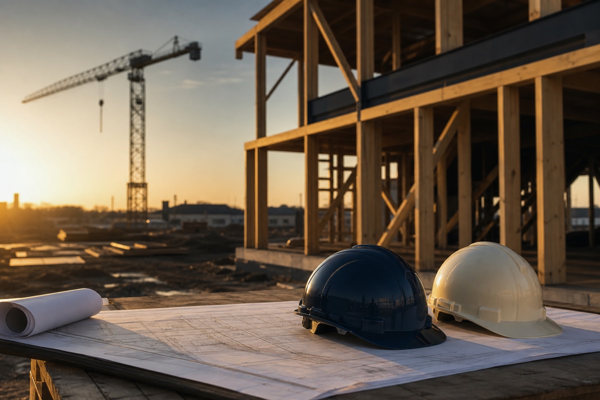 Construction site at golden hour