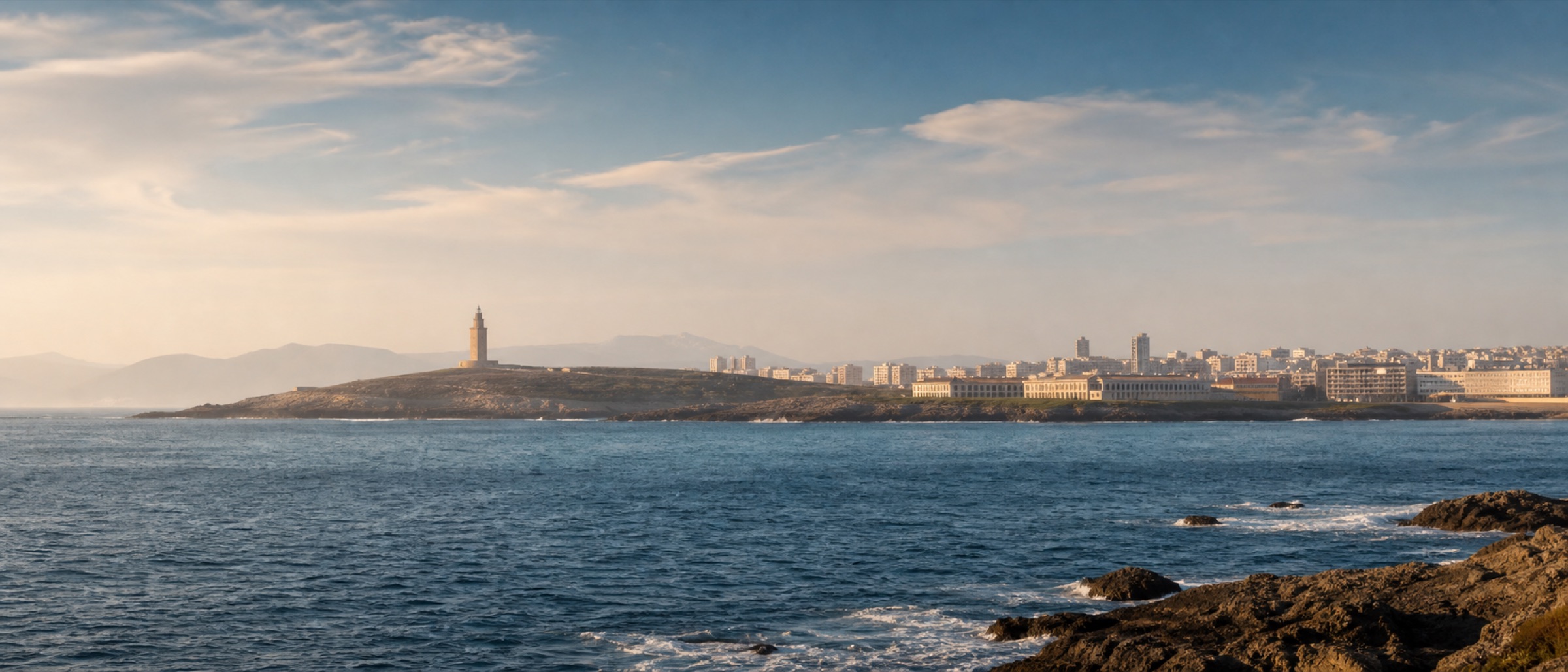The coastline of A Coruña with the Tower of Hercules